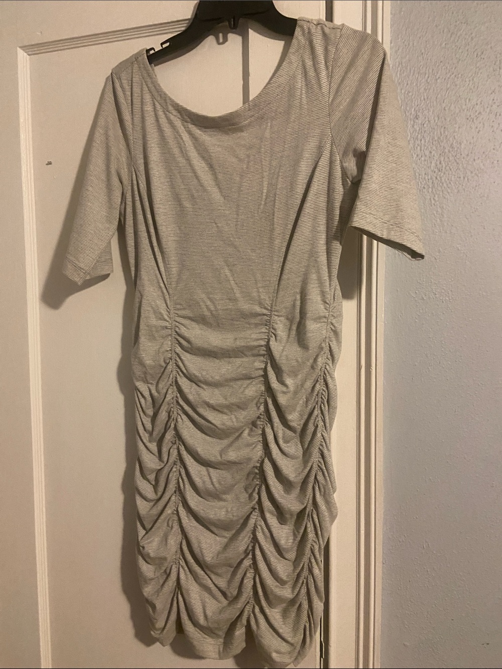 BCBGeneration Light Gray Ruched Midi Dress